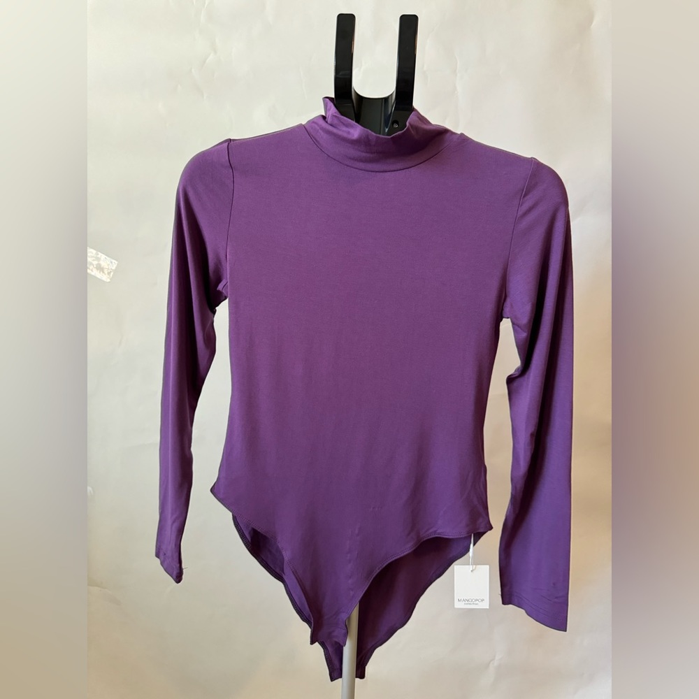 Mangopop Womens Mock Turtle Neck Long Sleeve bodysuit - Picture 4 of 5